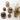 Amber and smoke glassware filled with 25 inch brown bead bud sprays on a tabletop.