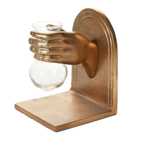 Handheld Bookend Set in antique gold finish. 