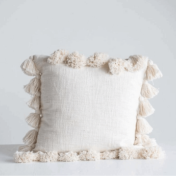 Cotton Pillow with Tassels - Cream (Poly Fill)