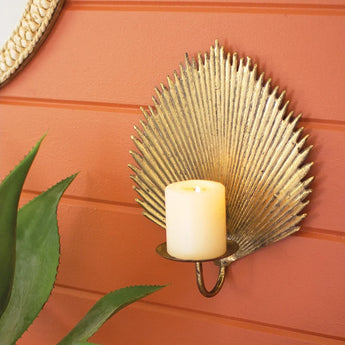 Antique Brass Palm Leaf Candle Sconce