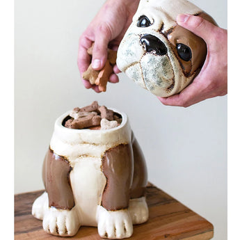 Ceramic Bull Dog Canister filled with treats