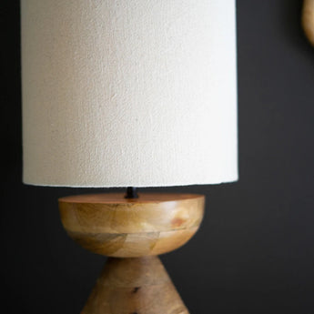 Mango Wood Table Lamp with Fabric Cylinder Shade