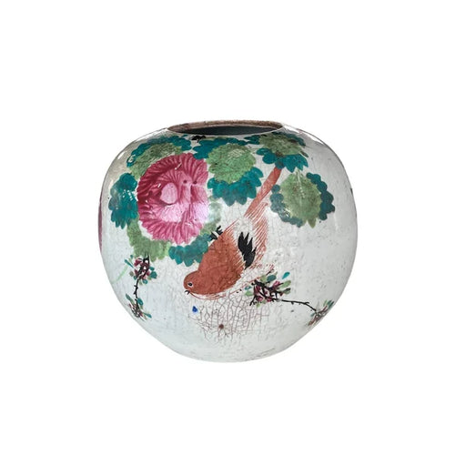 Famille Rose Vase with crackle reactive glaze.