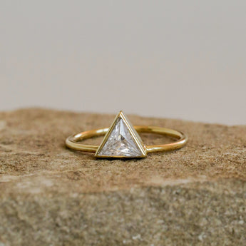 Hand crafted triangle ring with cubic zirconia