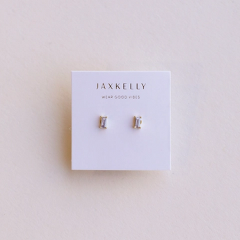 JaxKelly baguette earrings in lilac. 