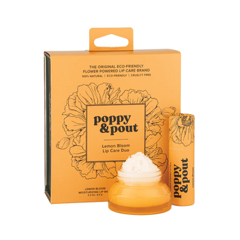 Poppy & Pout Lemon Bloom lip scrub & lip balm Gift Set. 