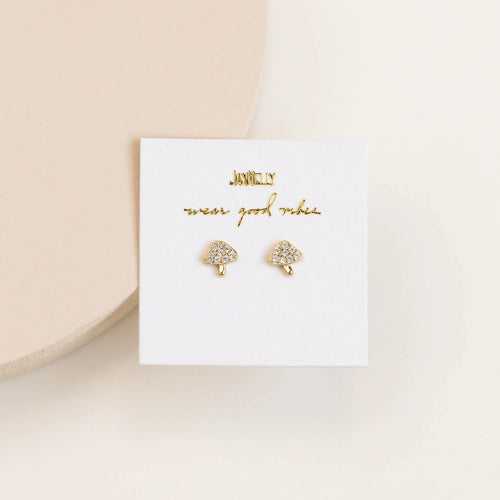JaxKelly gold and cubic zirconia mushroom stud earrings. 