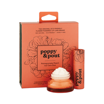 Poppy & Pout lip care set in Pomegranate Peach.