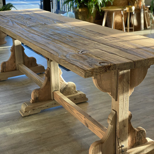 Reclaimed wood table at Crackle and Teal 2023.