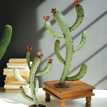 Two Recycled Iron Cactus figurines