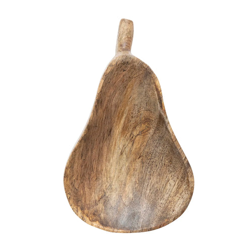 Solid mango wood pear shaped bowl.