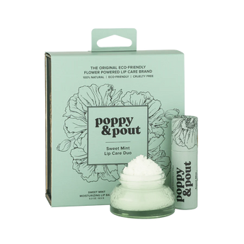 Poppy & Pout lip care due giftbox set in Sweet Mint flavor. 