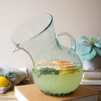 Mouthblown Large Glass Tilted Pitcher