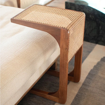 Wood Side Table with Woven Cane Detail