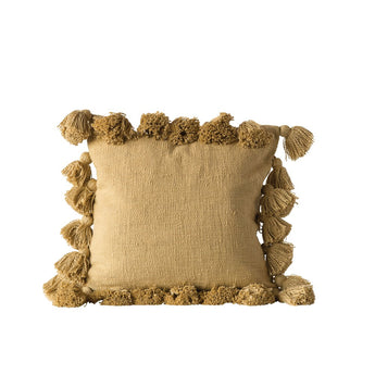 Cotton Pillow with Tassels - Mustard (Poly Fill)