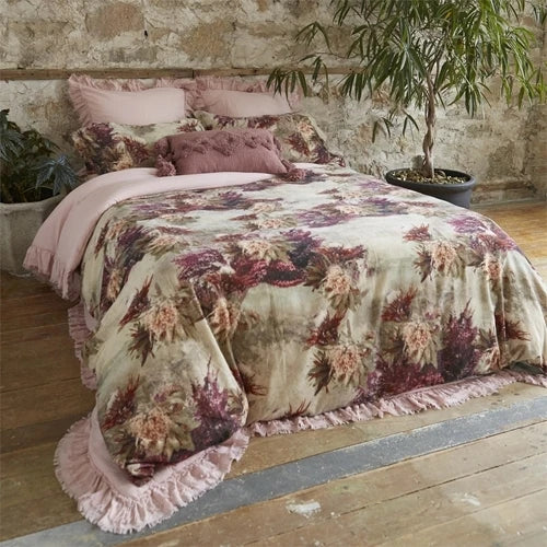 Patina Vie Bespoke Luxurious Velvet 3 Piece Duvet Set - Fuchsia Floret