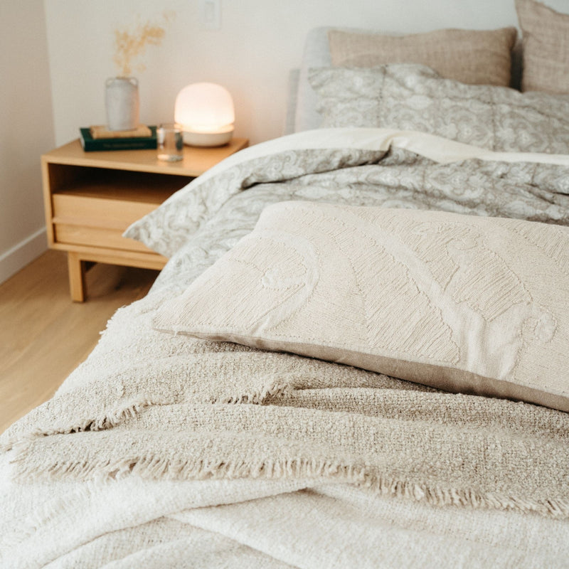 Fringed Boucle Bed Blanket - Natural