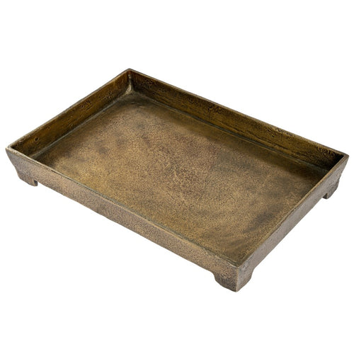 Bronze coloured aluminum coffee table tray with feet. 