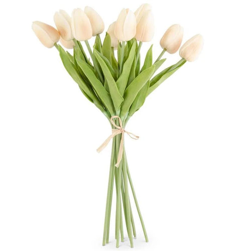 A bundle of real touch mini tulips in pale peach. 