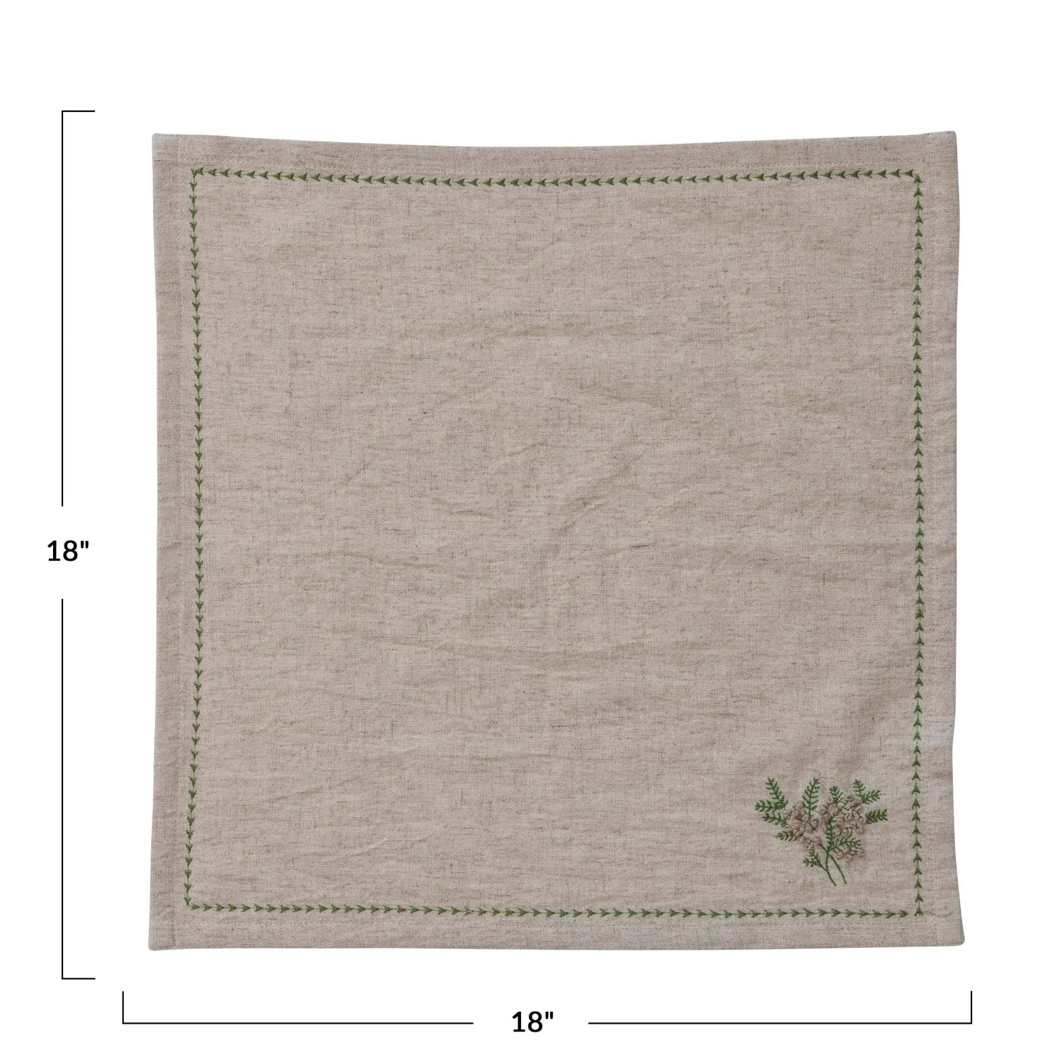 18-inch square cotton and linen napkin.