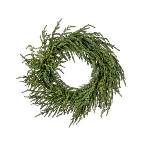 Weepy and lifelike Norfolk Pine Wreath 24" diameter. 