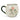 An off-white ceramic mug with a dark green handle and rim, decorated with a green mistletoe branch design featuring a red bow and berries.