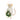 Stuffed mouse toy wearing a white sweater holding a green wreath with gold balls on a white background