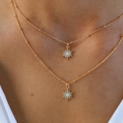 18" Opal Starburst Necklace - Gold