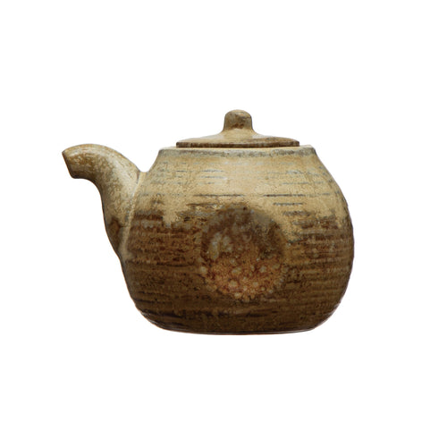 Mini stoneware teapot with reactive glaze. 