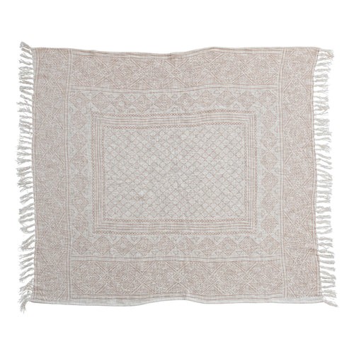 Printed Throw with Pattern - Ivory & Putty