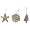 Antique patina finish copper star, snowflake and tree ornaments.