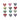 Colorful heart-shaped coasters arranged in a grid on a white background
