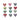 Colorful heart-shaped coasters with various patterns on a white background