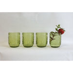 Set of 2, Embossed Drinking Glass 12oz - Green