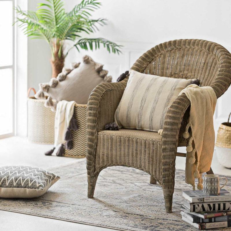 Cotton Pillow with Tassels - Grey (Down Fill)