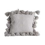 Cotton Pillow with Tassels - Grey (Down Fill)