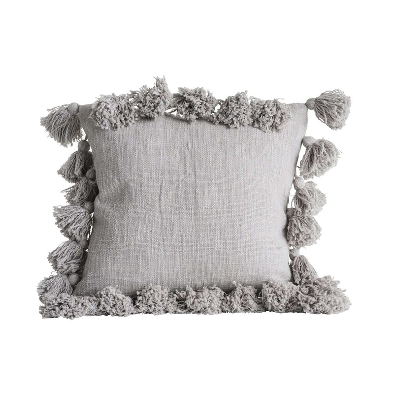 Cotton Pillow with Tassels - Grey (Down Fill)
