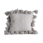 Cotton Pillow with Tassels - Grey (Poly Fill)