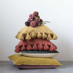 Cotton Pillow with Tassels - Mustard (Down Fill)