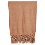 Woven Cotton Throw with Crochet and Fringe in colour Pink.