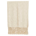Woven Cotton Throw with Crochet and Fringe in colour Cream. 