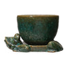 Stoneware Planter with Frog Base in green.