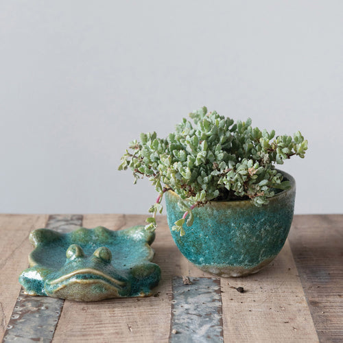 Stoneware Planter with Frog Base, a two piece set. 