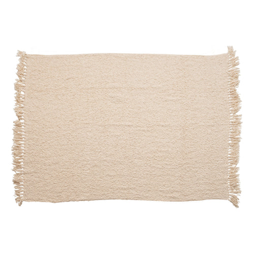 Cotton Blend Boucle Throw with Fringe in cream. 