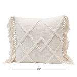 Cotton Blend Pillow with Tufted Pattern & Fringe - Cream