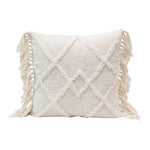 Cotton Blend Pillow with Tufted Pattern & Fringe - Cream