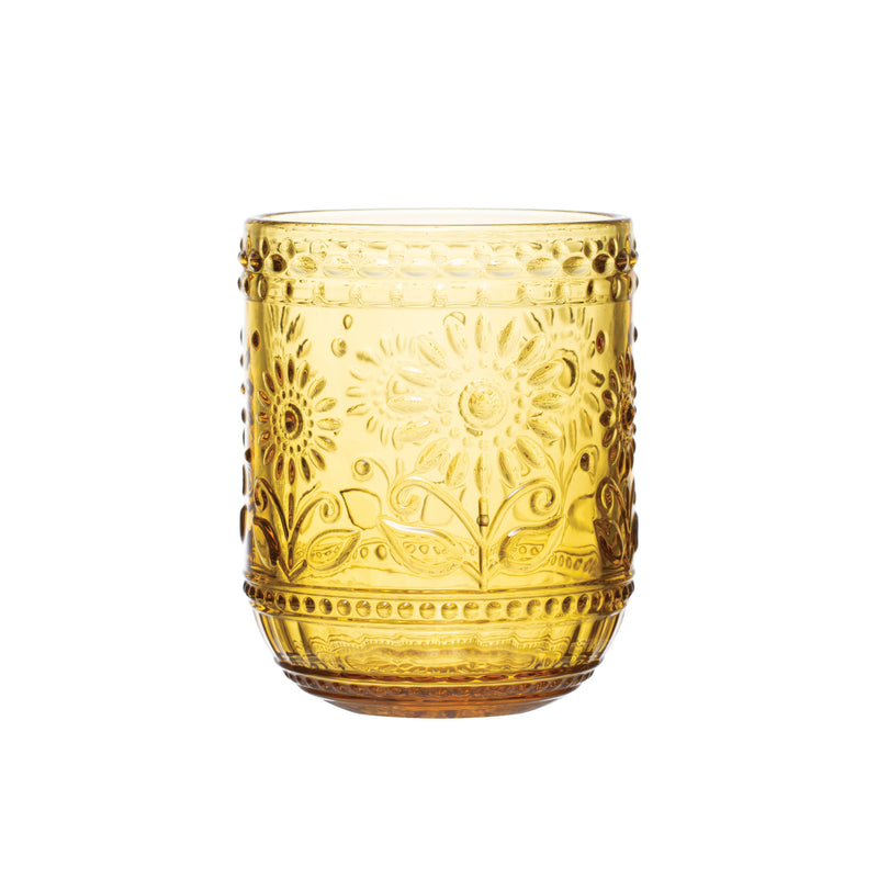 Set of 2, Embossed Drinking Glass 12oz - Amber