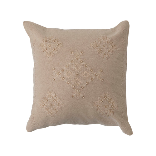 Woven Cotton Pillow with Embroidery and French Knots. 