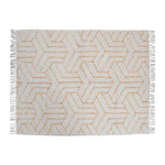 Stonewashed Cotton Tufted Rug with Geometric Pattern and Fringe in cream and mustard.