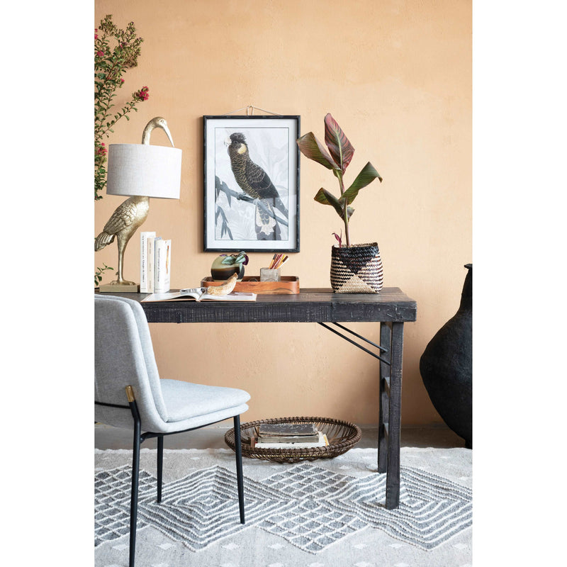 Bird Table Lamp with Linen Shade - Gold